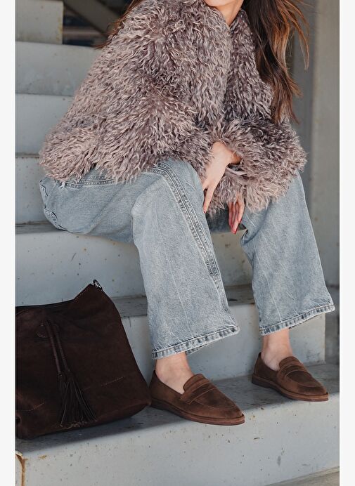 Kadın Loafer Düz Taban Makosen Günlük Ayakkabı Riston Kahve Süet - Görsel 3