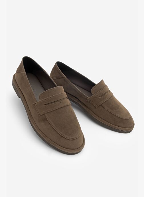 Kadın Loafer Düz Taban Makosen Günlük Ayakkabı Riston Kahve Süet - Görsel 2