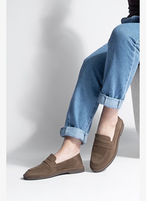Kadın Loafer Düz Taban Makosen Günlük Ayakkabı Riston Kahve Süet - Görsel 5
