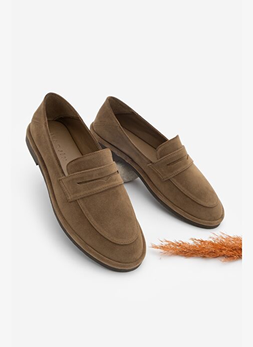 Kadın Loafer Düz Taban Makosen Günlük Ayakkabı Riston Taba Süet - Görsel 2