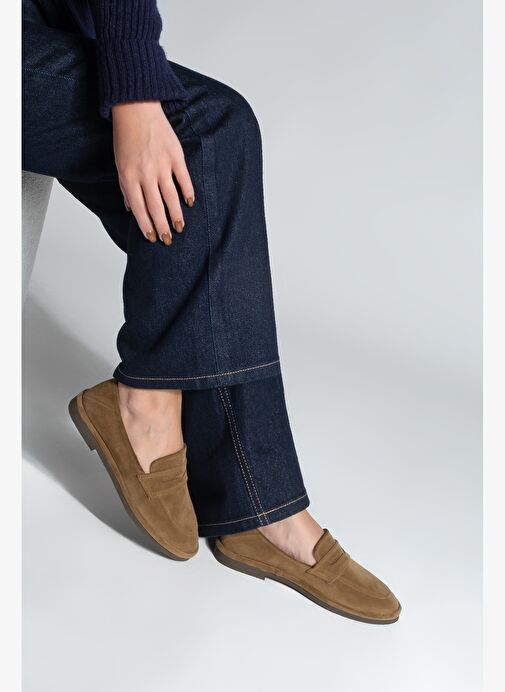 Kadın Loafer Düz Taban Makosen Günlük Ayakkabı Riston Taba Süet - Görsel 5