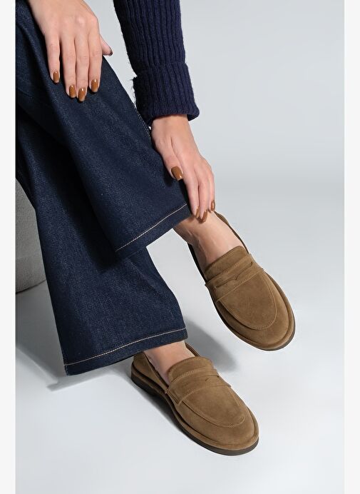 Kadın Loafer Düz Taban Makosen Günlük Ayakkabı Riston Taba Süet - Görsel 3