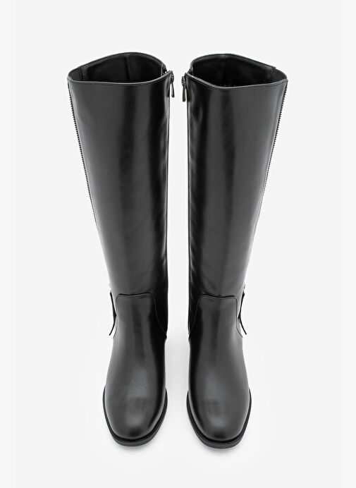 Kadın Fermuar Aksesuarlı Metal Ökçeli Kalın Topuklu Çizme Aneka Siyah - Görsel 6