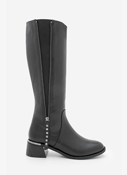 Kadın Fermuar Aksesuarlı Metal Ökçeli Kalın Topuklu Çizme Aneka Siyah - Görsel 3