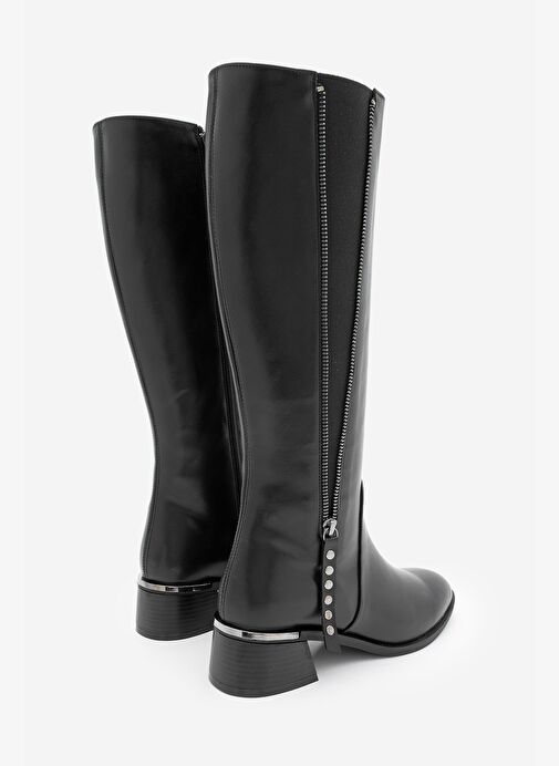 Kadın Fermuar Aksesuarlı Metal Ökçeli Kalın Topuklu Çizme Aneka Siyah - Görsel 5