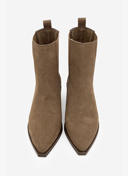 Kadın Sivri Burun Çift Lastikli Kalın Topuklu Bot Zefina Kahve Süet - Görsel 7