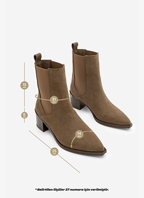 Kadın Sivri Burun Çift Lastikli Kalın Topuklu Bot Zefina Kahve Süet - Görsel 9