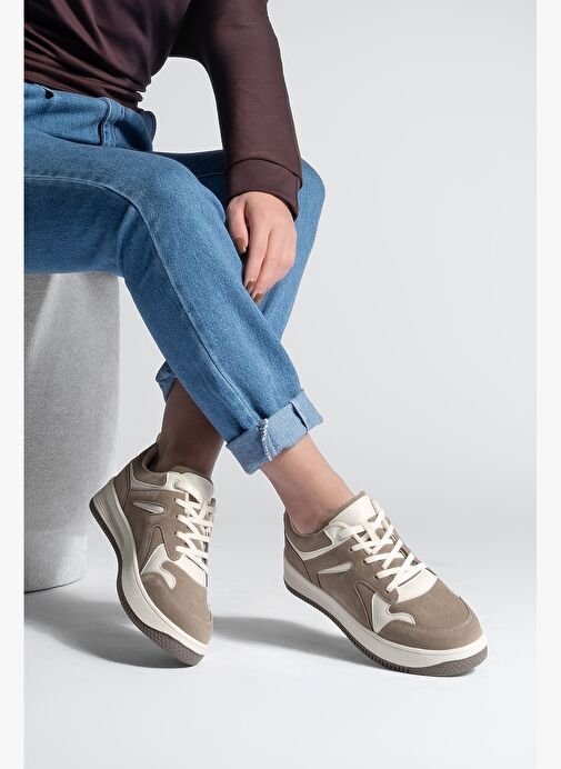 Kadın Sneaker Çok Parçalı Spor Ayakkabı Gosfin Vizon Süet - Görsel 5