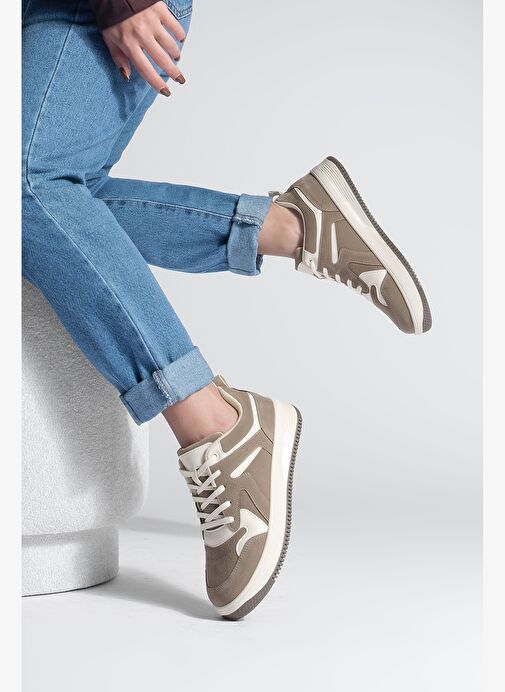 Kadın Sneaker Çok Parçalı Spor Ayakkabı Gosfin Vizon Süet - Görsel 3