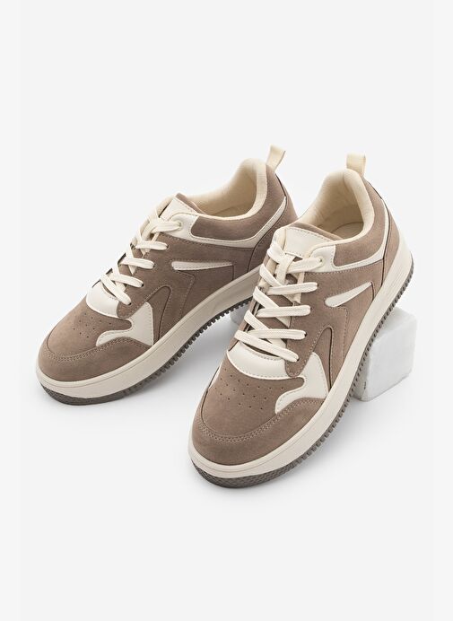 Kadın Sneaker Çok Parçalı Spor Ayakkabı Gosfin Vizon Süet - Görsel 2