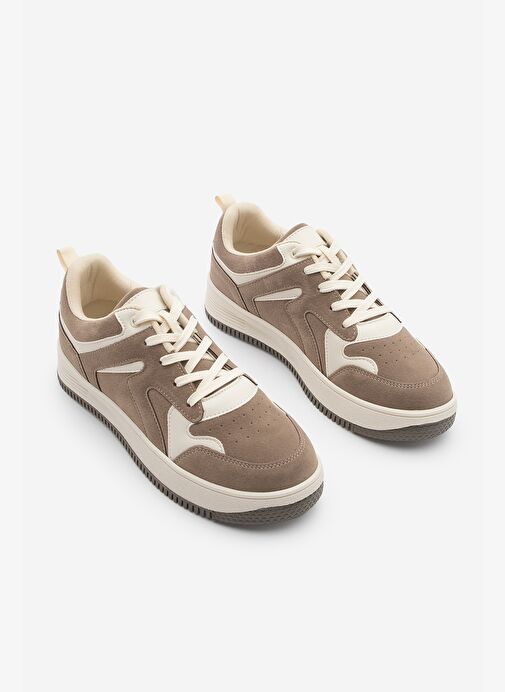 Kadın Sneaker Çok Parçalı Spor Ayakkabı Gosfin Vizon Süet - Görsel 6