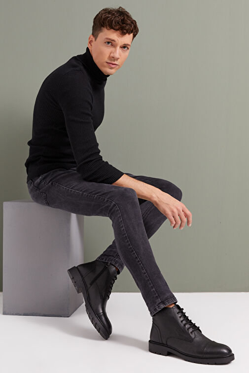 Ziya, Erkek Hakiki Deri Bot 143447Z307 Siyah - Görsel 4