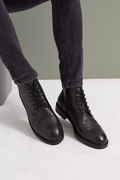 Ziya, Erkek Hakiki Deri Bot 143447Z307 Siyah - Görsel 5