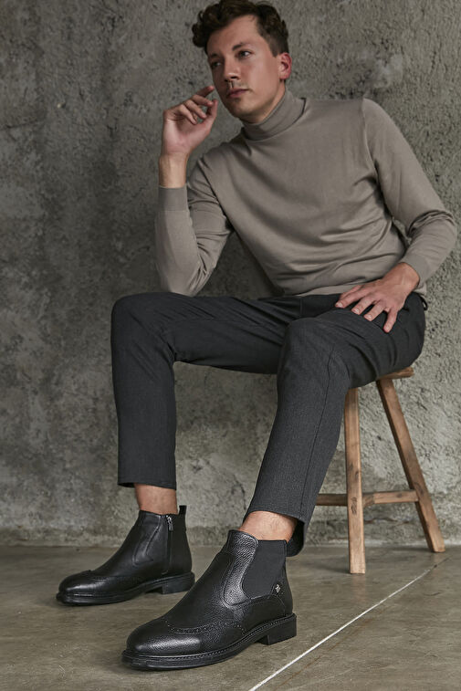 Ziya, Erkek Hakiki Deri Bot 143447Z202 Siyah - Görsel 5