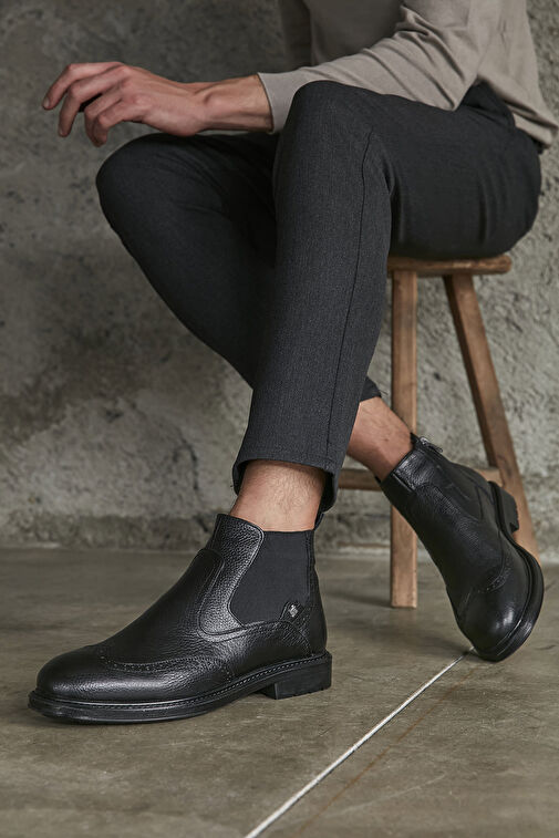 Ziya, Erkek Hakiki Deri Bot 143447Z202 Siyah - Görsel 6