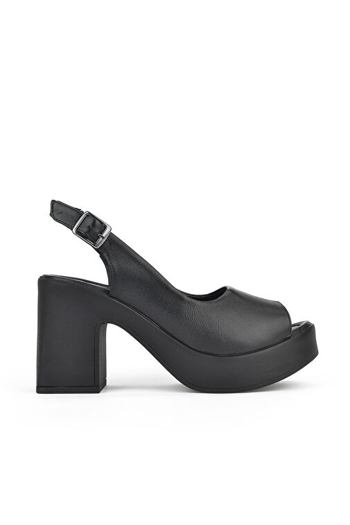 Ziya, Kadın Hakiki Deri Topuklu Sandalet 141992Z28003 Siyah - Görsel 4