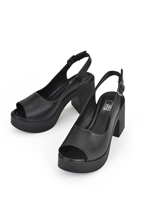 Ziya, Kadın Hakiki Deri Topuklu Sandalet 141992Z28003 Siyah - Görsel 7