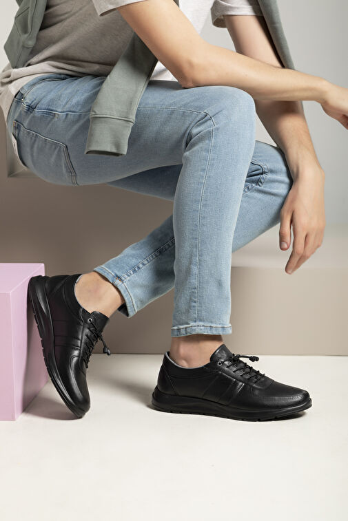 Ziya, Erkek Hakiki Deri Sneaker 1411013ZS08 Siyah - Görsel 4