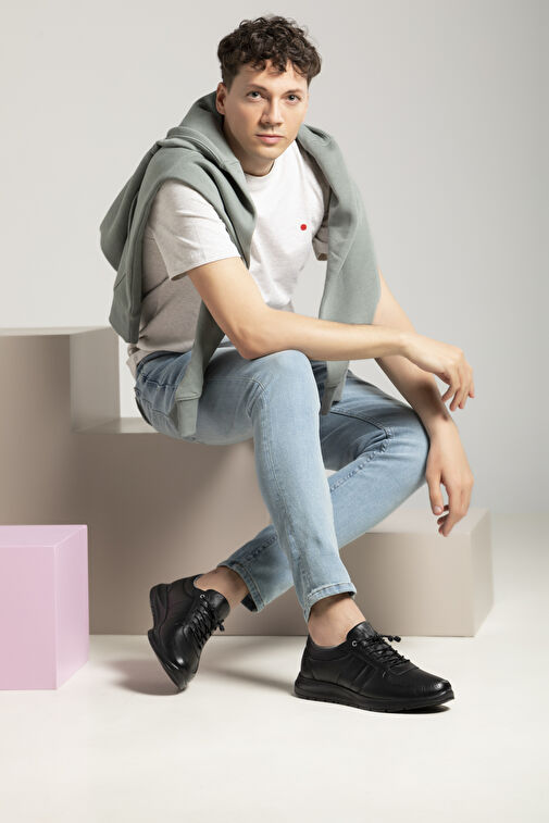 Ziya, Erkek Hakiki Deri Sneaker 1411013ZS08 Siyah - Görsel 5