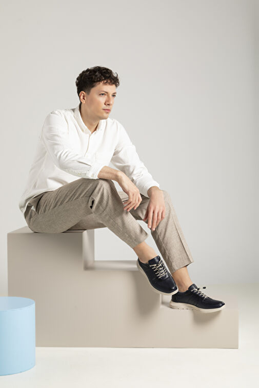 Ziya Lacivert Erkek Deri Sneaker 1311013 S08_200 - Görsel 4