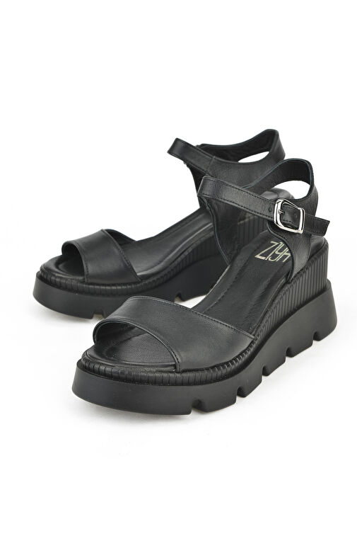 Ziya, Kadın Hakiki Deri Dolgu Topuk Sandalet 1411020Z2003 Siyah - Görsel 5