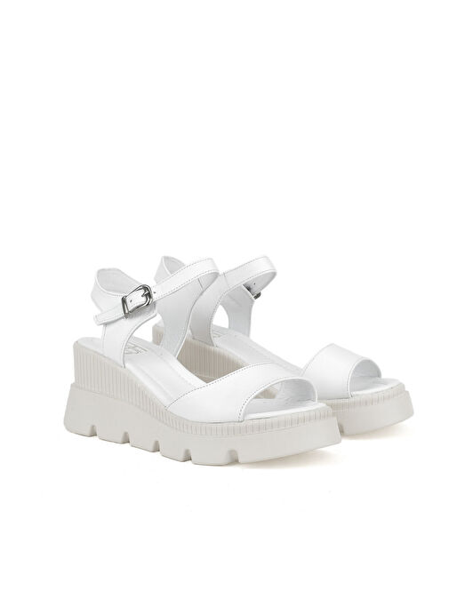 Ziya, Kadın Hakiki Deri Dolgu Topuk Sandalet 1511020Z2003 Beyaz - Görsel 3