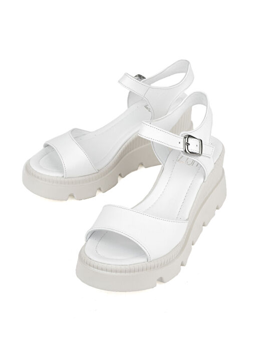 Ziya, Kadın Hakiki Deri Dolgu Topuk Sandalet 1511020Z2003 Beyaz - Görsel 5