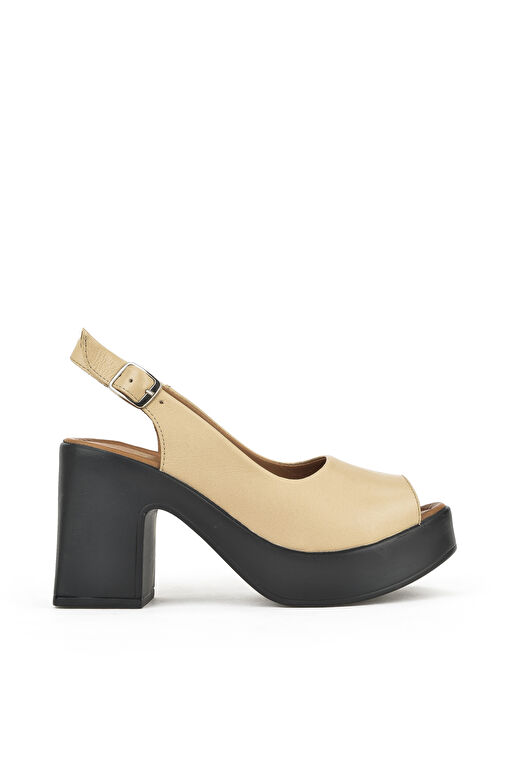 Ziya, Kadın Hakiki Deri Topuklu Sandalet 141992Z28003 Bej - Görsel 2