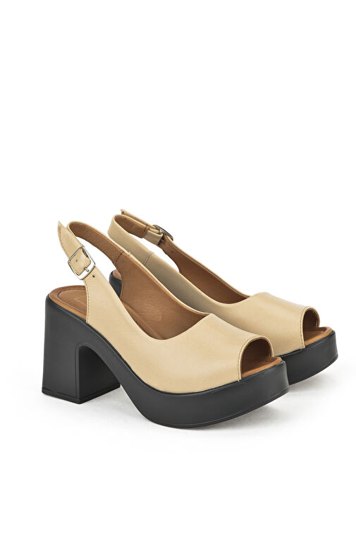 Ziya, Kadın Hakiki Deri Topuklu Sandalet 141992Z28003 Bej - Görsel 3