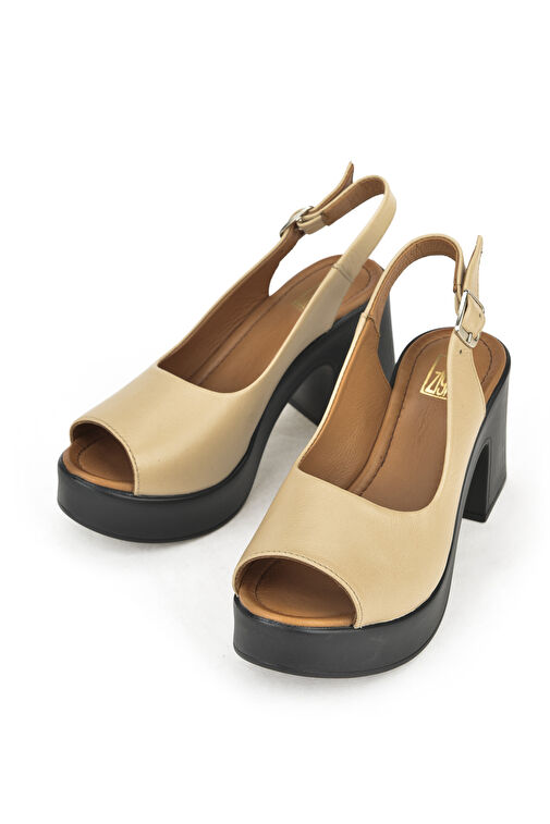 Ziya, Kadın Hakiki Deri Topuklu Sandalet 141992Z28003 Bej - Görsel 5