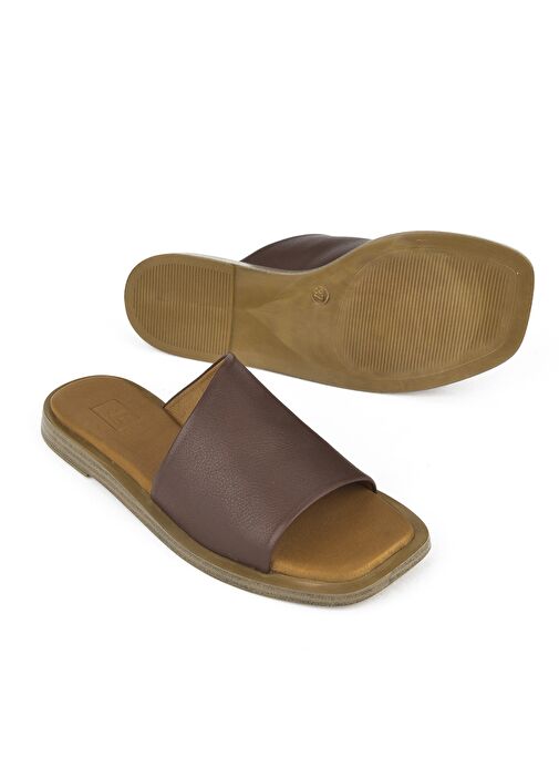 Ziya, Hakiki Deri Kadın Terlik 1511033ZFATOU Kahve - Görsel 5