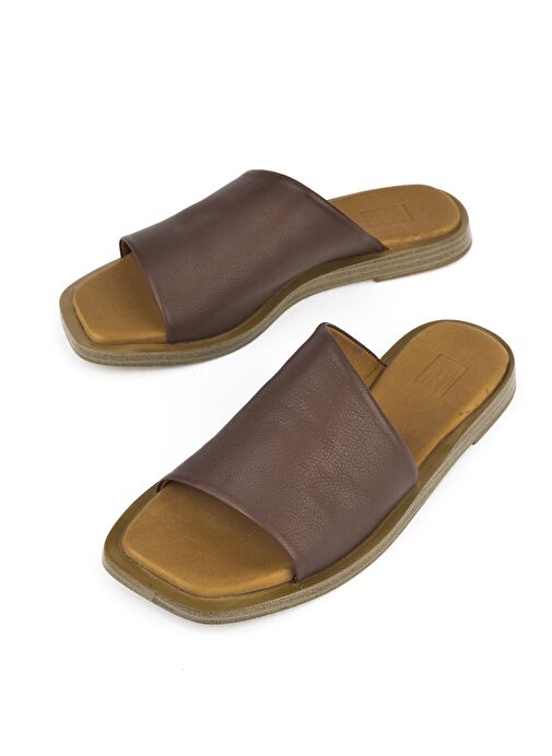 Ziya, Hakiki Deri Kadın Terlik 1511033ZFATOU Kahve - Görsel 6