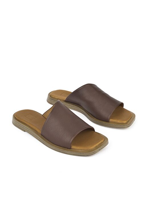 Ziya, Hakiki Deri Kadın Terlik 1511033ZFATOU Kahve - Görsel 3