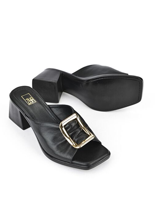 Ziya, Kadın Hakiki Deri Topuklu Terlik 151992Z19008 Siyah - Görsel 5