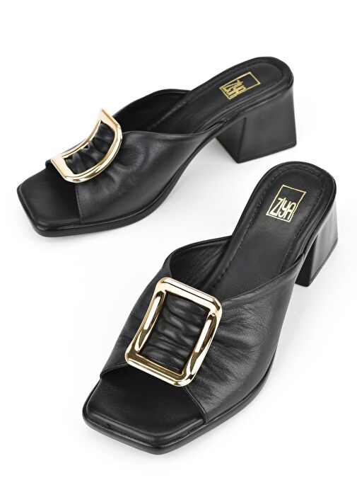 Ziya, Kadın Hakiki Deri Topuklu Terlik 151992Z19008 Siyah - Görsel 6