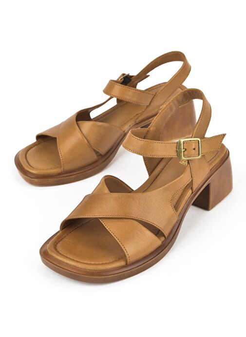 Ziya, Kadın Hakiki Deri Topuklu Sandalet 151992Z8002 Taba - Görsel 6