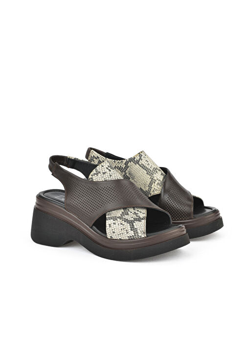 Ziya, Kadın Hakiki Deri Topuklu Sandalet 151992Z64001 Kahve - Görsel 3