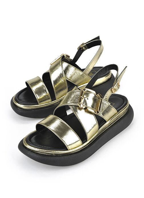 Ziya, Kadın Hakiki Deri Topuklu Sandalet 151992Z302 Altın - Görsel 6