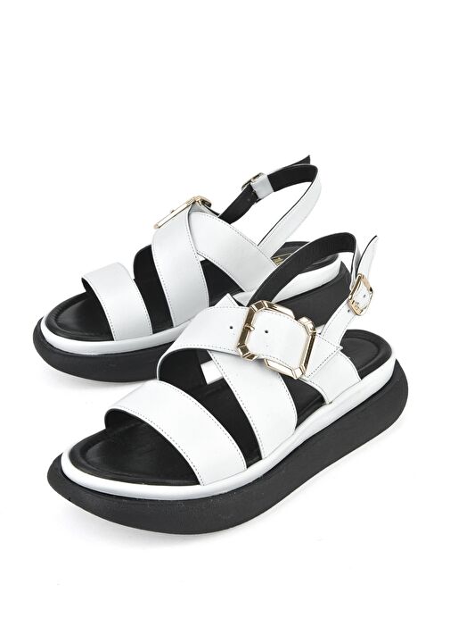 Ziya, Kadın Hakiki Deri Topuklu Sandalet 151992Z302 Beyaz - Görsel 6