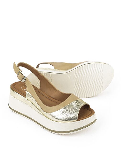 Ziya, Kadın Hakiki Deri Dolgu Topuk Sandalet 151992Z50020 Bej - Görsel 5