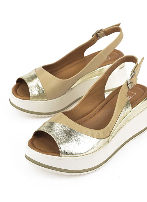 Ziya, Kadın Hakiki Deri Dolgu Topuk Sandalet 151992Z50020 Bej - Görsel 6