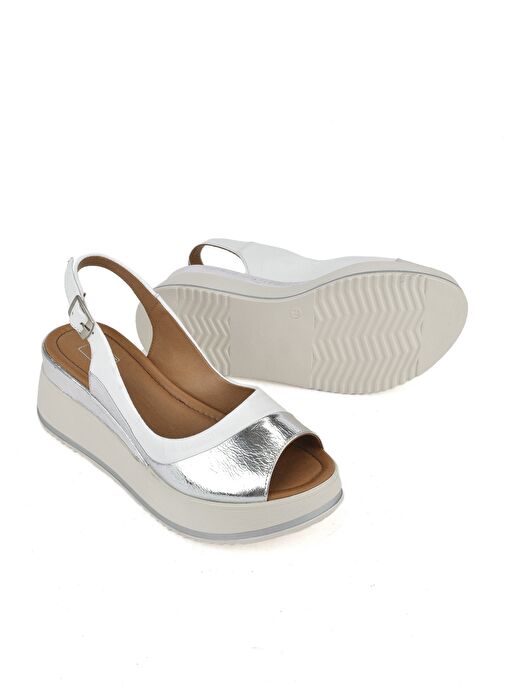 Ziya, Kadın Hakiki Deri Dolgu Topuk Sandalet 151992Z50020 Beyaz - Görsel 5