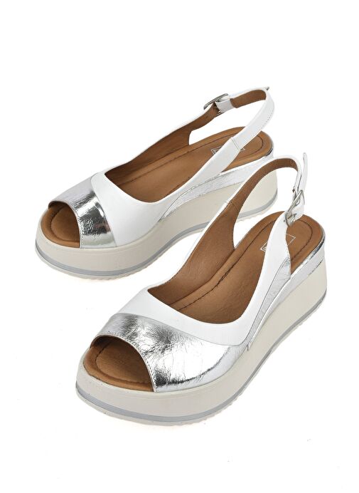 Ziya, Kadın Hakiki Deri Dolgu Topuk Sandalet 151992Z50020 Beyaz - Görsel 6