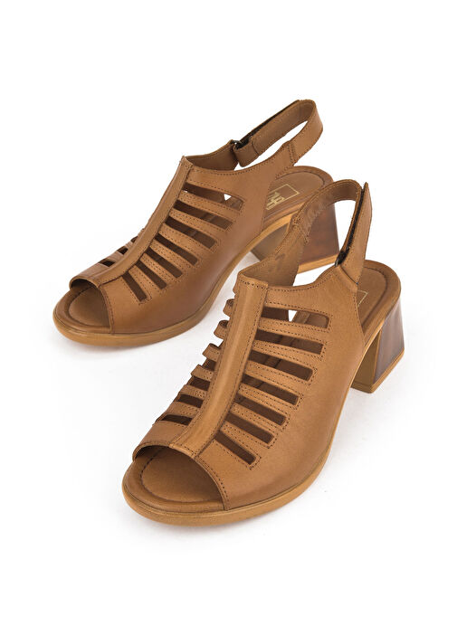 Ziya, Kadın Hakiki Deri Topuklu Sandalet 151992Z12001 Taba - Görsel 6