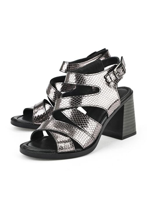Ziya, Kadın Hakiki Deri Topuklu Sandalet 151992Z54013 Platin - Görsel 6