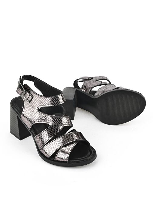 Ziya, Kadın Hakiki Deri Topuklu Sandalet 151992Z54013 Platin - Görsel 5