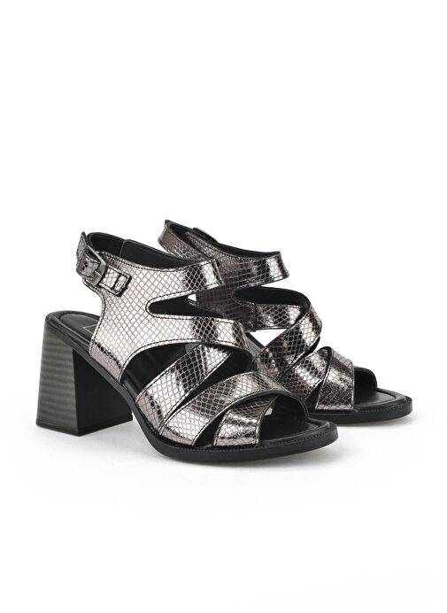 Ziya, Kadın Hakiki Deri Topuklu Sandalet 151992Z54013 Platin - Görsel 3