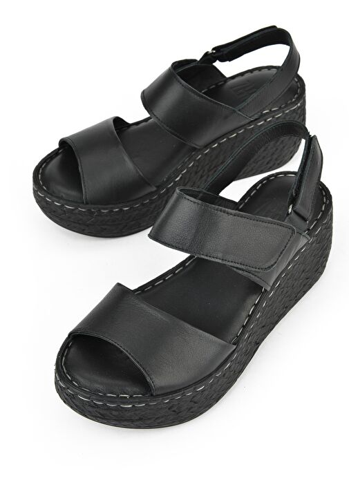 Ziya, Kadın Hakiki Deri Dolgu Topuk Sandalet 1511032Z7706 Siyah - Görsel 6