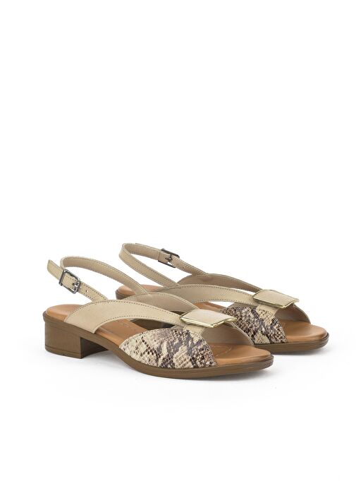 Ziya, Kadın Hakiki Deri Topuklu Sandalet 1511032Z6020 Bej - Görsel 3