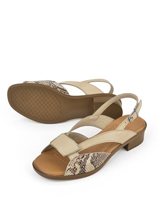 Ziya, Kadın Hakiki Deri Topuklu Sandalet 1511032Z6020 Bej - Görsel 5